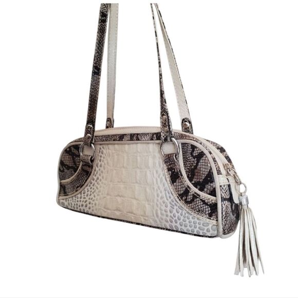 ROBERTO VASCON Hand Made Women's Hand Bag Reptile Embossed Genuine Leather Y2K - Picture 1 of 14